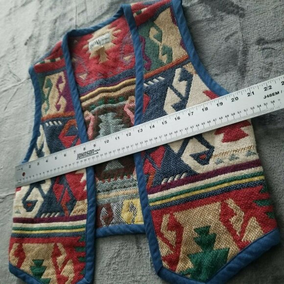 Vintage BMW Designs Fort Worth Texas Size S/M Cotton Ethnic Native Vest Red/Blue - Picture 4 of 5